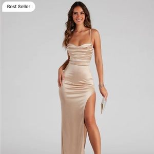 Taupe Lola high slit long windsor dress